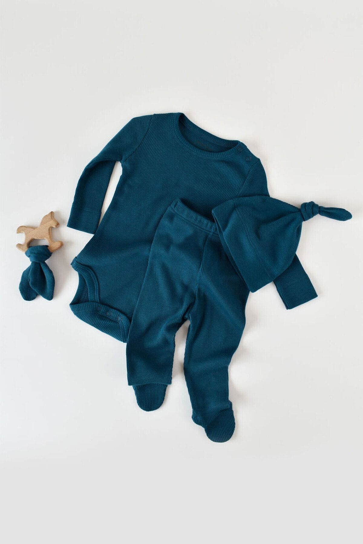 2D2B Baby Organik Modal Pantolon Badi  Şapka Set