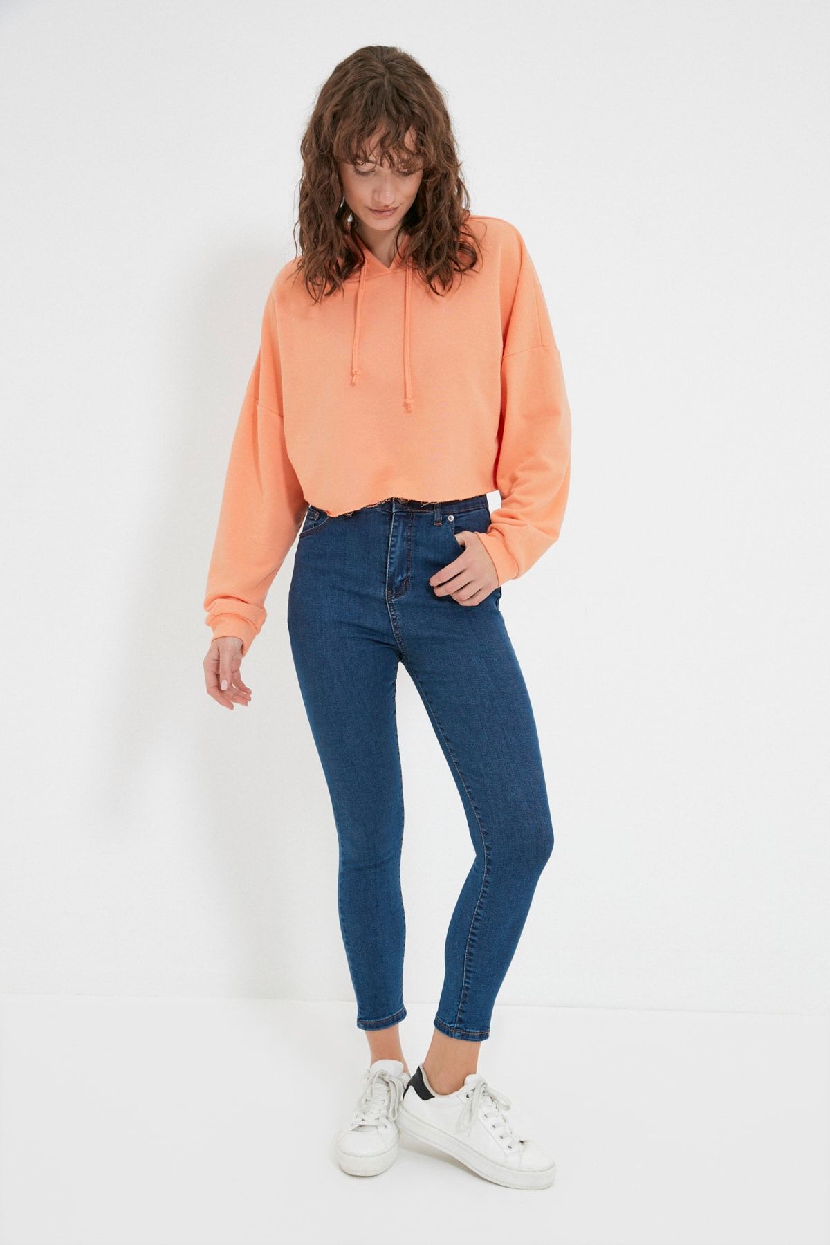 Trendyol Modest Mavi Yüksek Bel Düğme Kapama Skinny Jeans TCTAW22JE1518