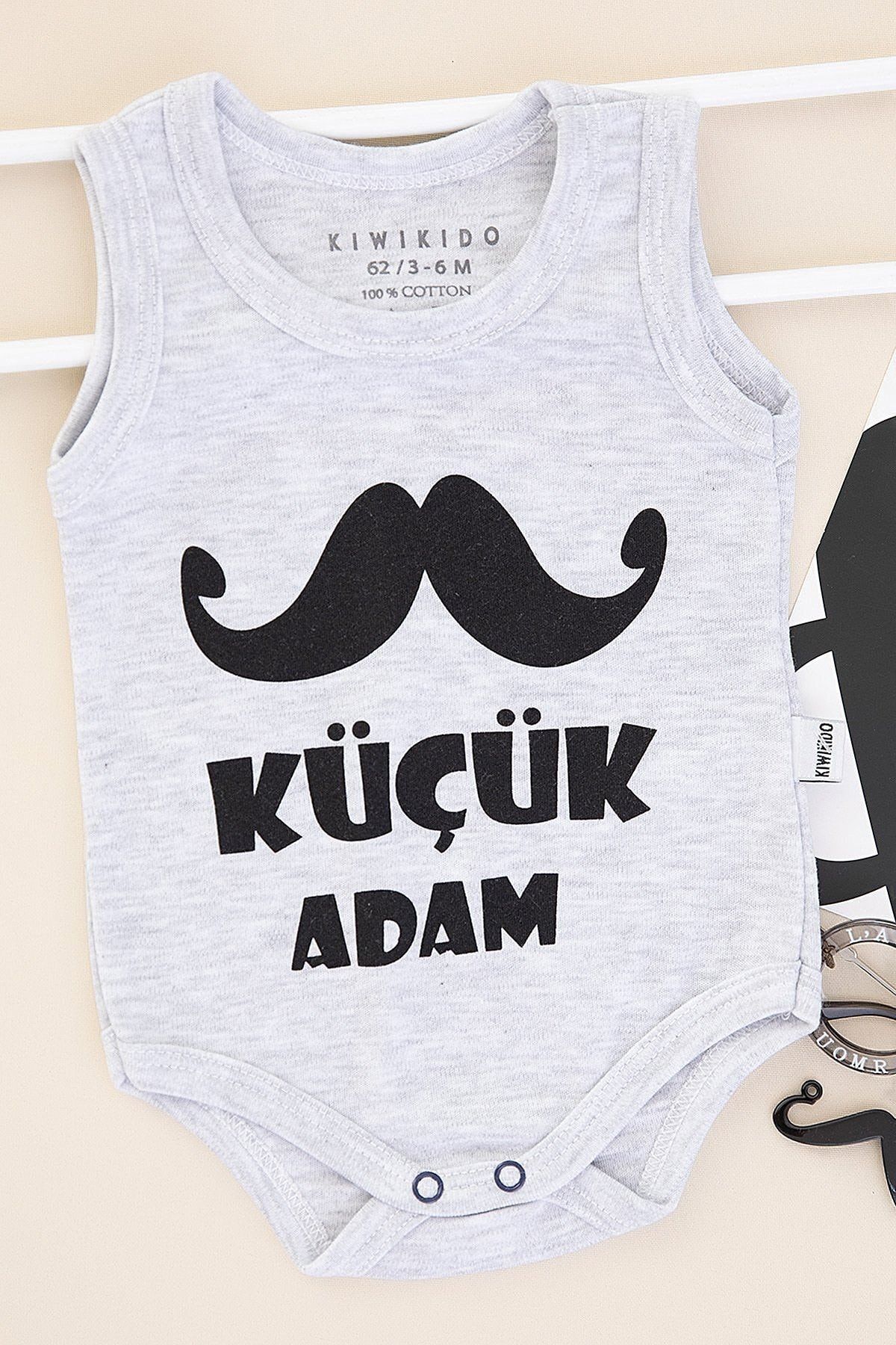Kiwikido Erkek Bebek Küçük Adam Baskılı Atlet Body - (3-6 Ay-3 Yaş)