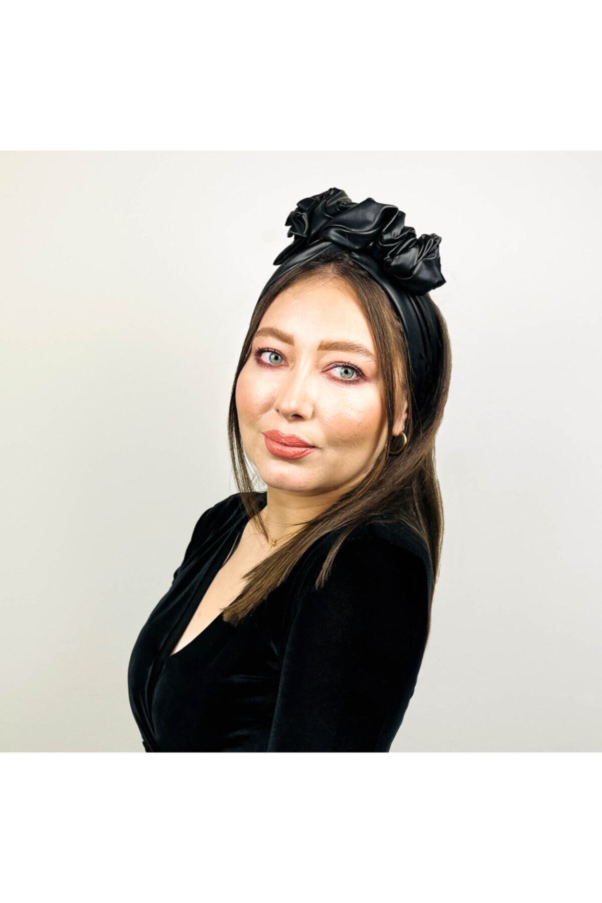 Lovesome Siyah Suni Deri Kadın Telli Saç Bandı Bandana