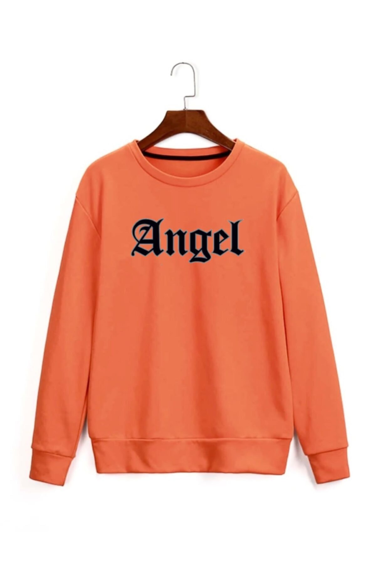 AFROGİYİM Turuncu Oversize Sweatshirt Angel Baskılı