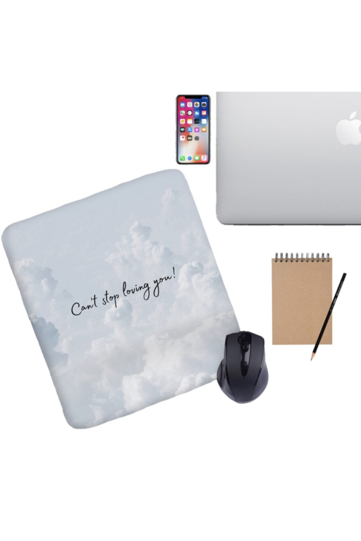 Pekmez Design Gri Cant Stop Baskılı Bilek Destekli Dikdörtgen Mousepad