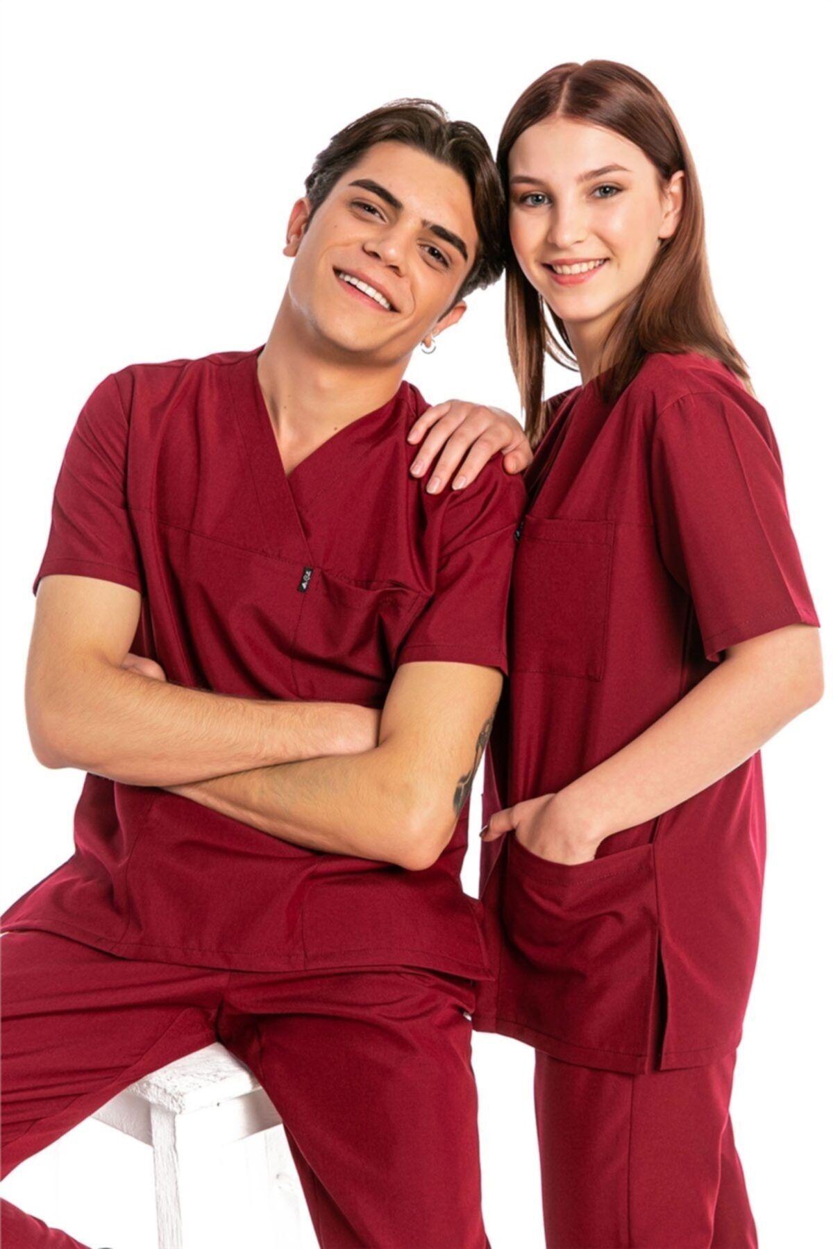 Çatı Medikal Goldalpaka Basic  Doktor Hemşire Forma Takımı Bordo