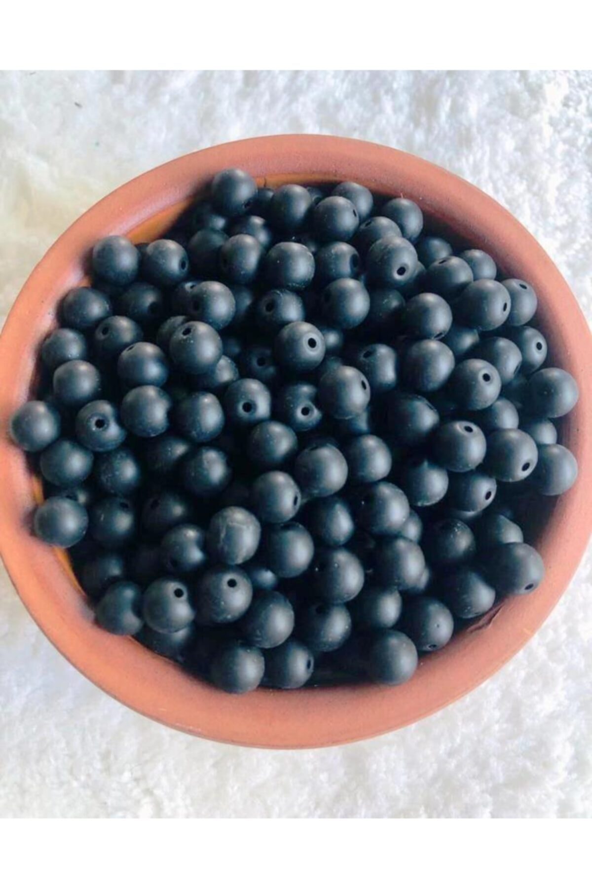 izmir Bitpazarı 8mm Mat Siyah - Yuvarlak Cam Boncuk - Takı Boncuğu - 50 Adet -