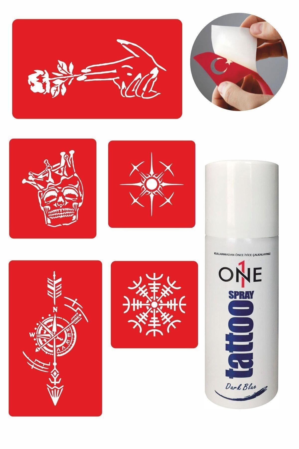 ONE SPRAY TATTOO Pusula Dövme Seti Dark Blue Sprey Ve 5 Desen 7711925