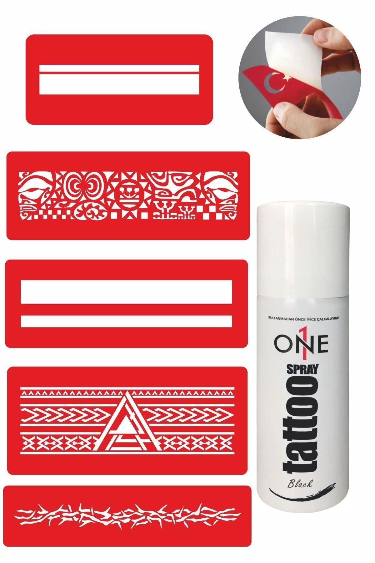 ONE SPRAY TATTOO Kabile Motifleri Dövme Seti Siyah Sprey Ve 5 Desen 7712115