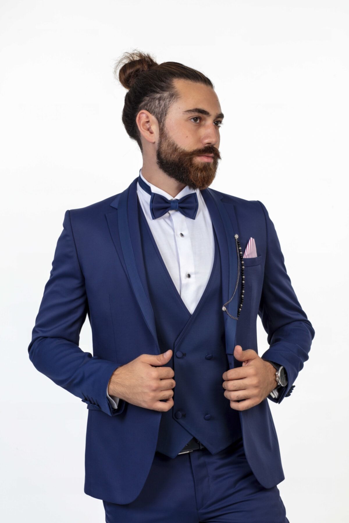 Moda Rabin Erkek Lacivert Klasik Smokin Damatlık Takım Elbise Çıkma Yaka