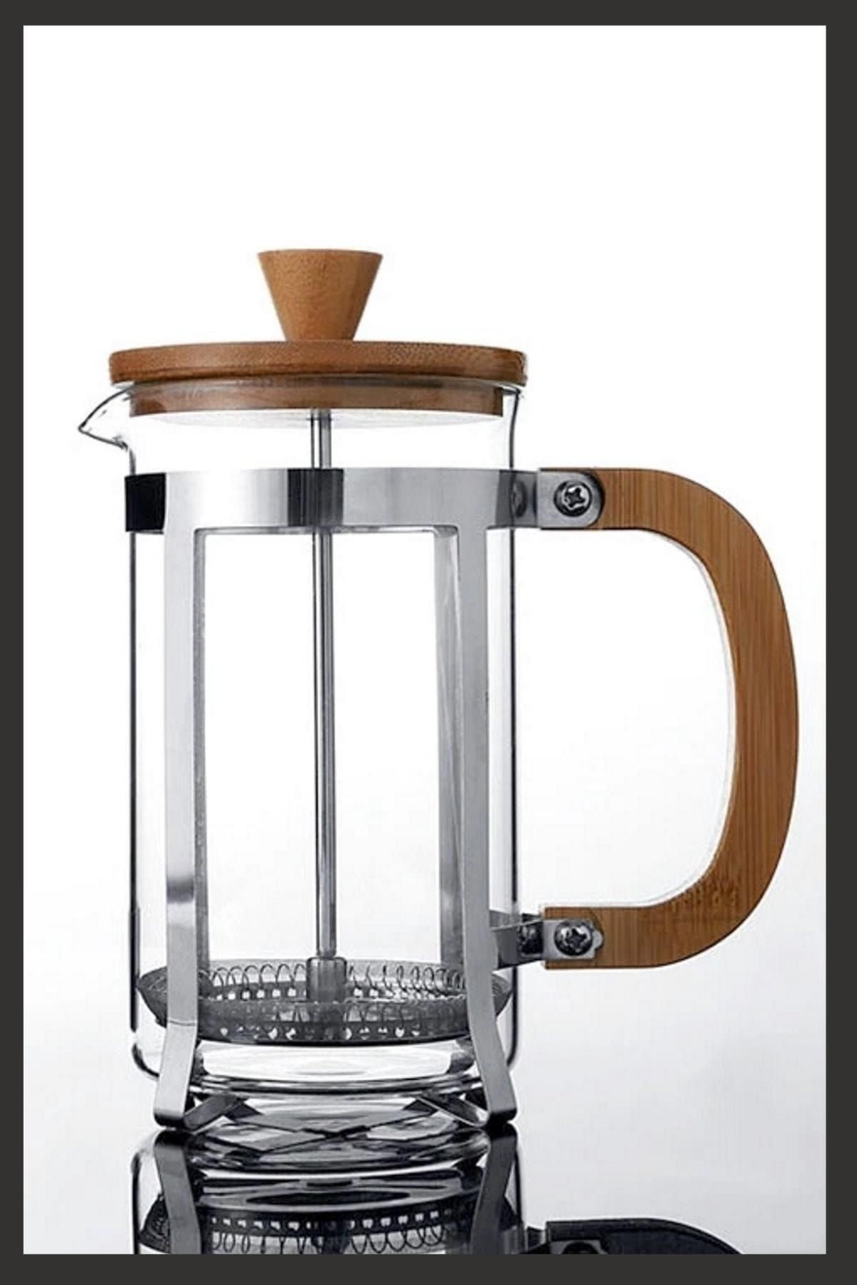 Ersamica Bambu 600 Ml French Press Bitki Çayı Demleme Filtre Kahve Cam Üzeri Paslanmaz Çelik