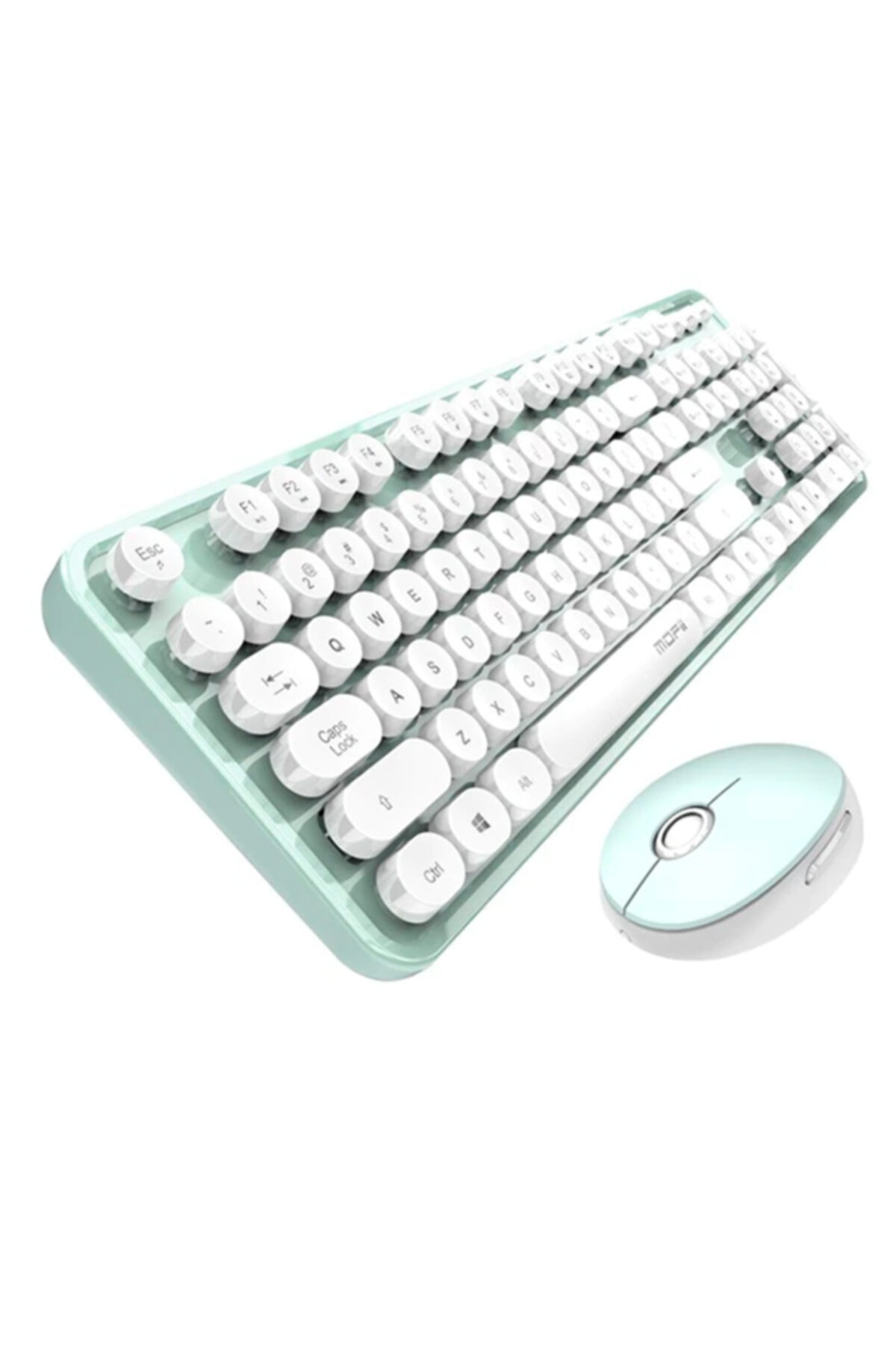 Ally Mobile Mofi 2.4 g Retro Daktilo Tipi Kablosuz Q Klavye ve Mouse Seti Su Yeşili