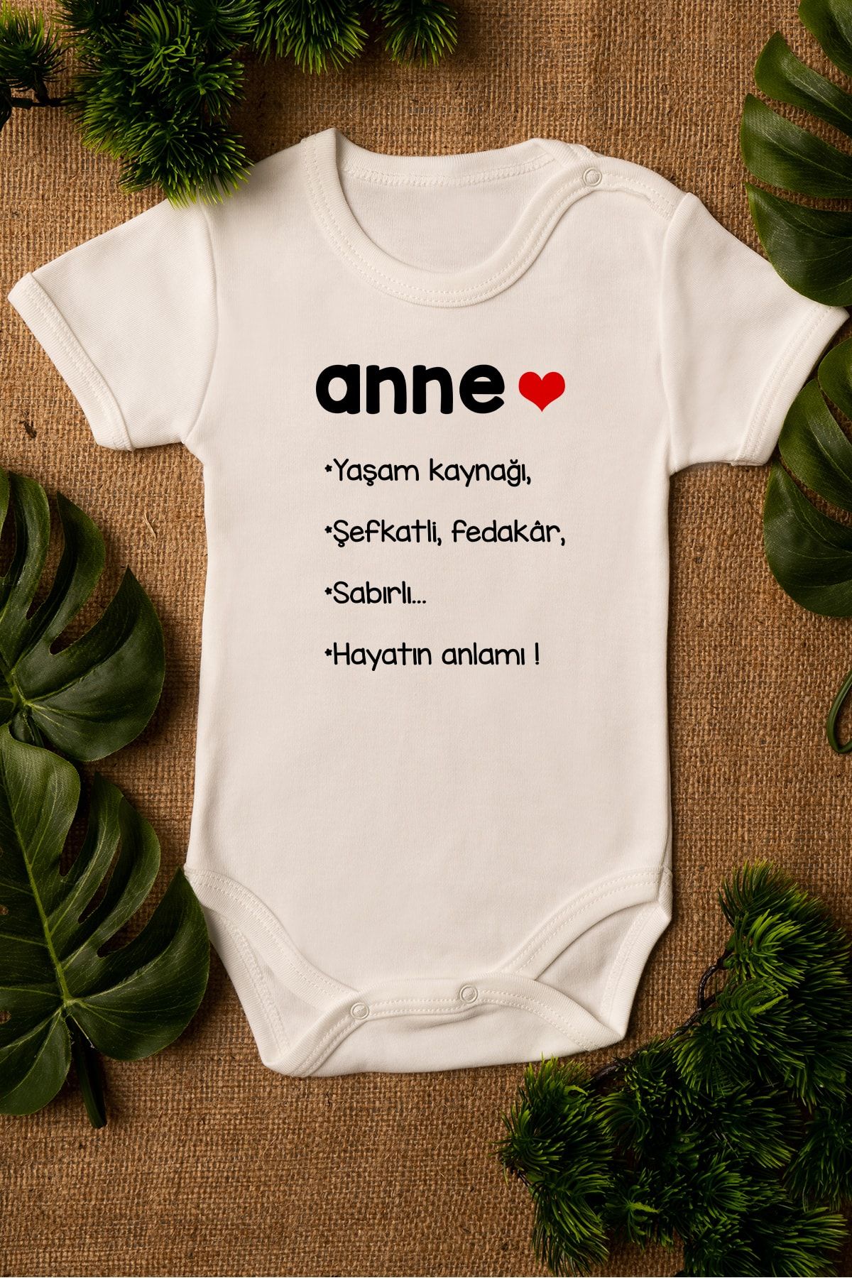 Overoz Anne Yazılı Bebek Body %100 Pamuklu Organik Baskılı Ekru Badi Zıbın 5117