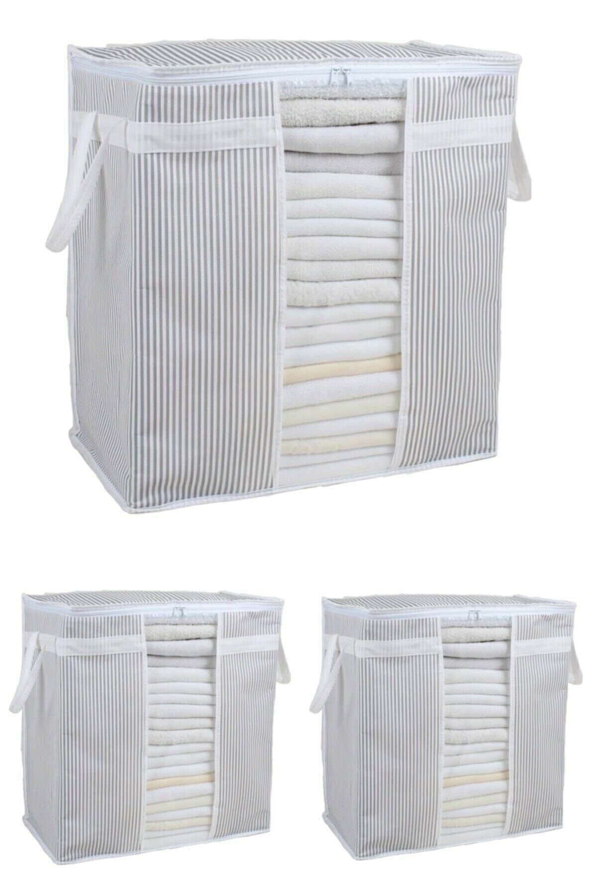 BTS Shop 3 Adet - Pencereli Saklama Çantası Çizgili 50x45x30cm