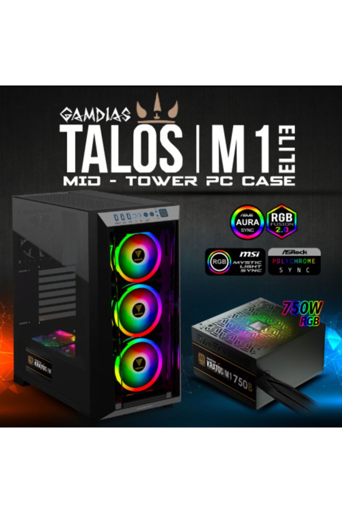 gamdias Gamdıas Talos M1 Elite Tempered Glass Argb 750w 80+ Bronze Gamıng Kasa