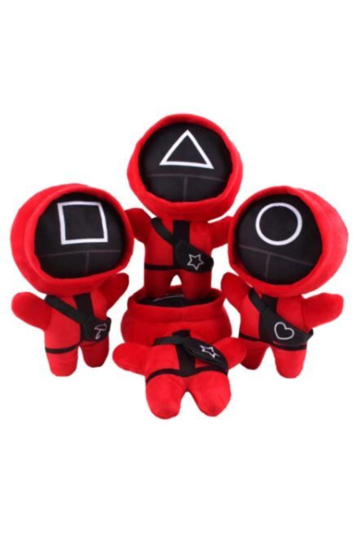 GEMRİL 40 cm Squid Game Orjinal Peluş Oyuncak Seti 3'lü Kalamar Oyunu Peluş Karanlıkta Fosforlu