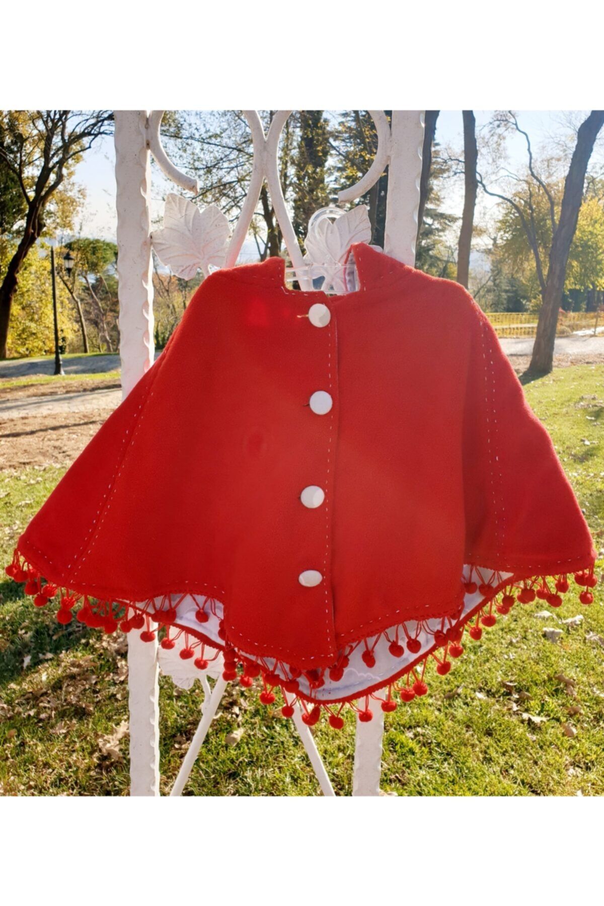 Yaren Design Kiz Çocuk Panço, Kirmizi Kapüsonlu Dügmeli Polar Panço , Kiz Cocuk Pelerin