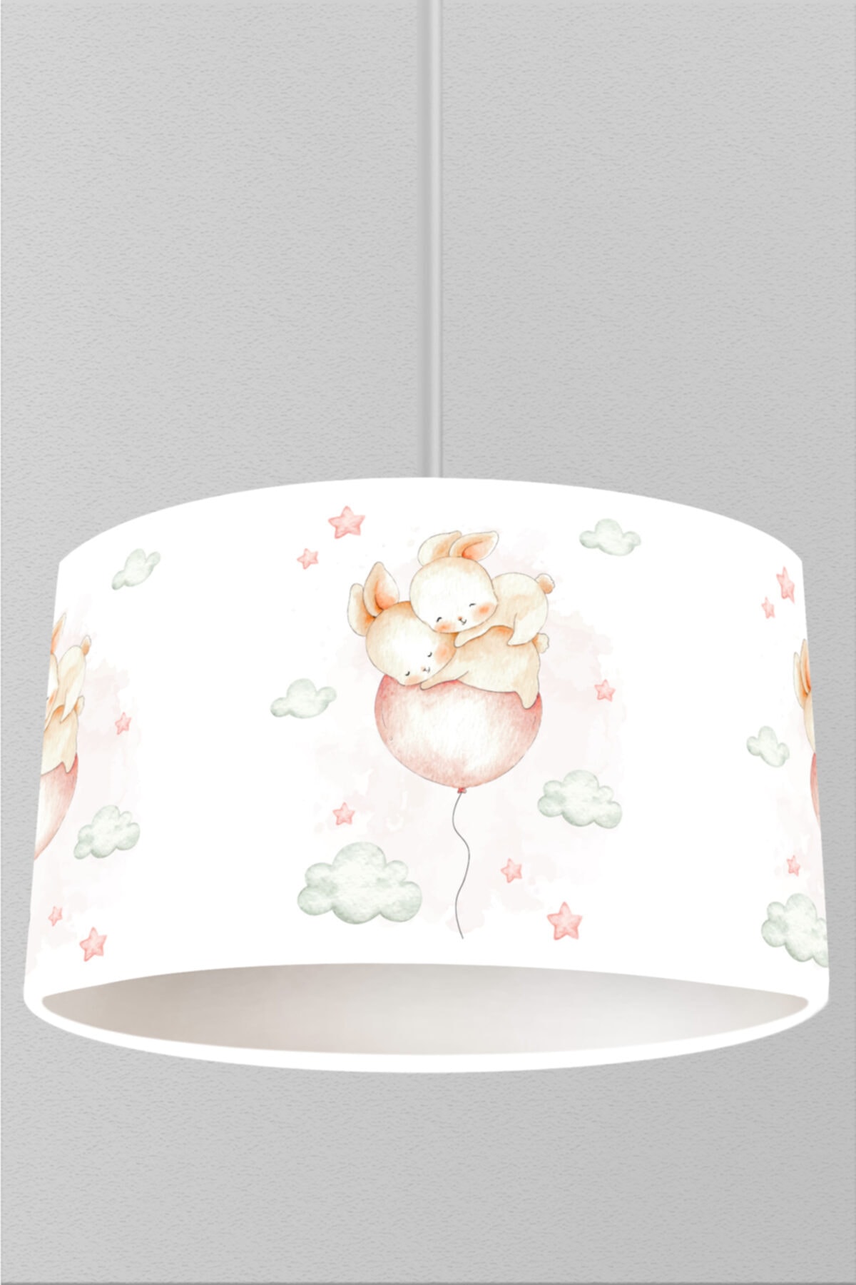 JUNİOR HOME CONCEPT Balon Üzerinde Uçan Iki Sevimli Tavşan Çocuk Odası Sarkıt Avize