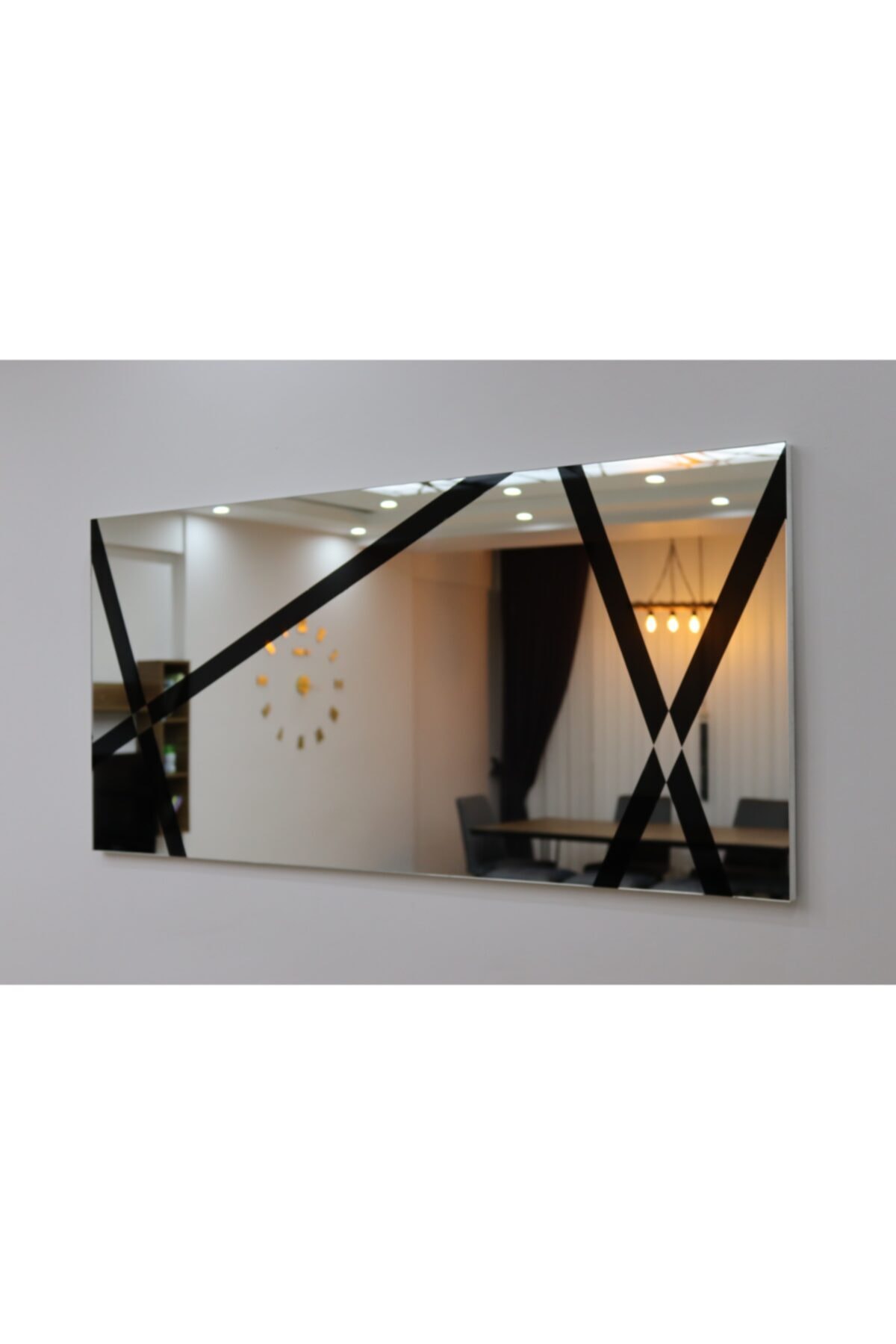 TASARIM CAM DEKOR 130x60 Asimetrik Siyah Karolajlı Kanalsız Dekoratif Ayna
