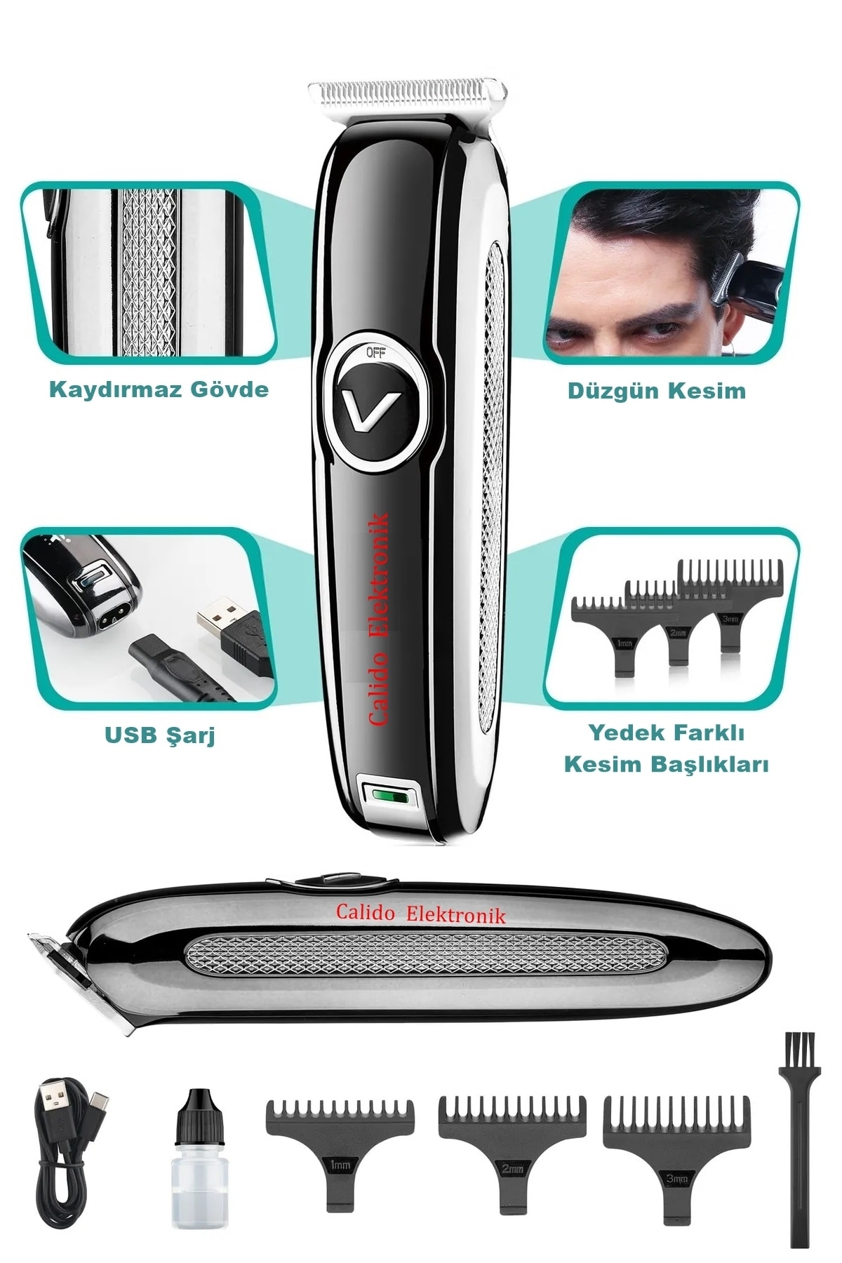 Calido Elektronik Kablosuz Profesyonel Tıraş Makinesi Usb Şarj Saç Sakal Ense Düzeltme Traş Makinesi Erkek Vgr V-288