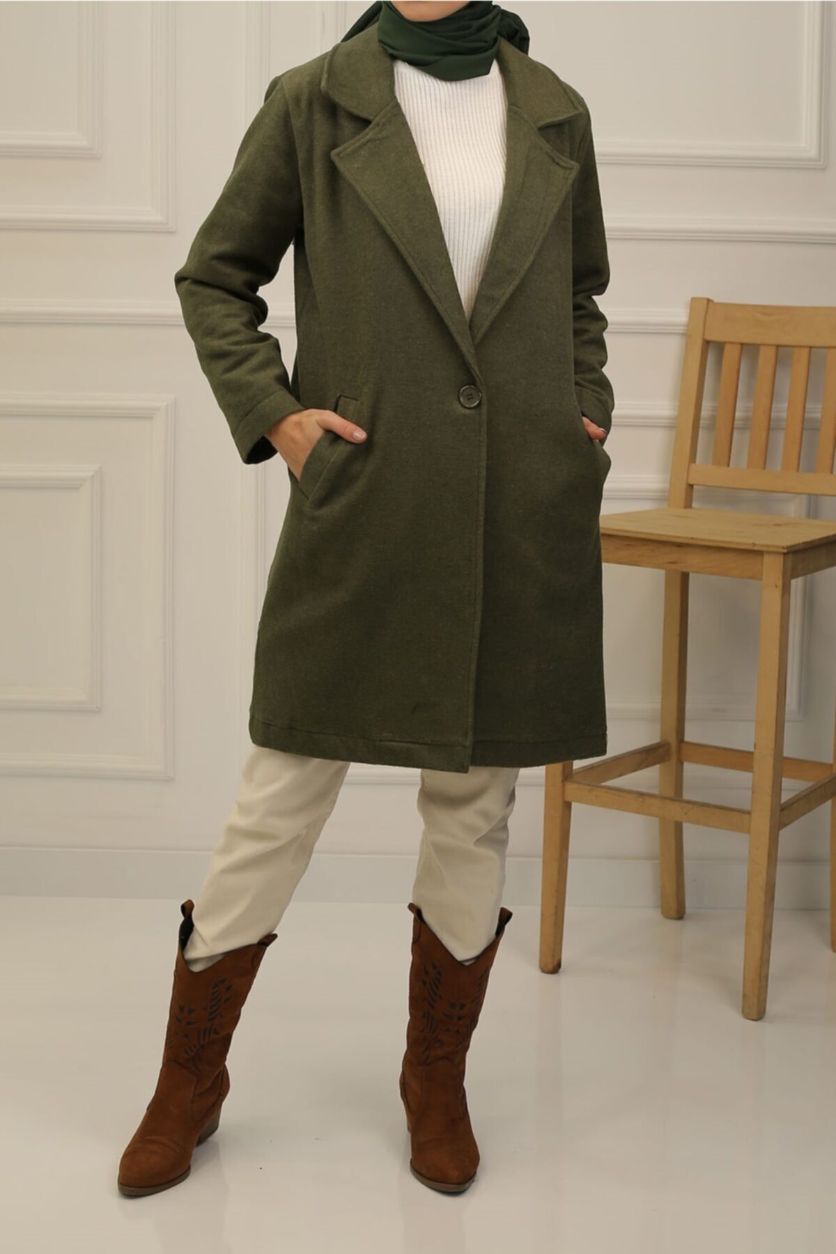 İmajButik Tek Düğmeli Astarlı Kaşe Kaban/haki