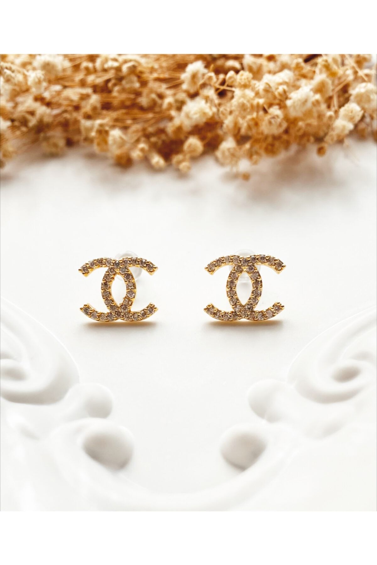 Fashion Jewellery Cc Yazılı Altın Renk Küpe