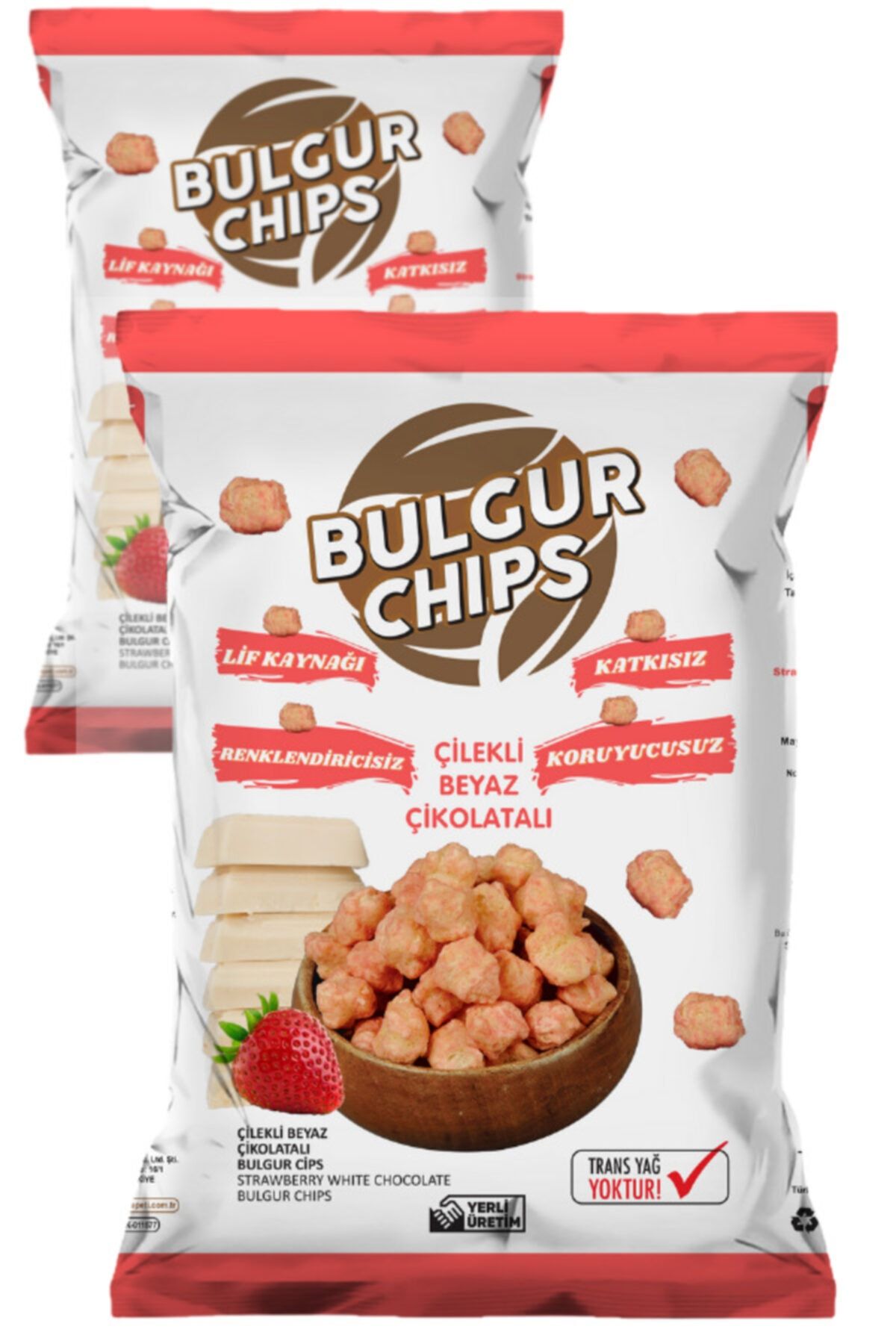 Bulgurum Organik Katkısız Koruyucusuz Çilekli Beyaz Çikolatalı Bulgur Cips X 2 Adet