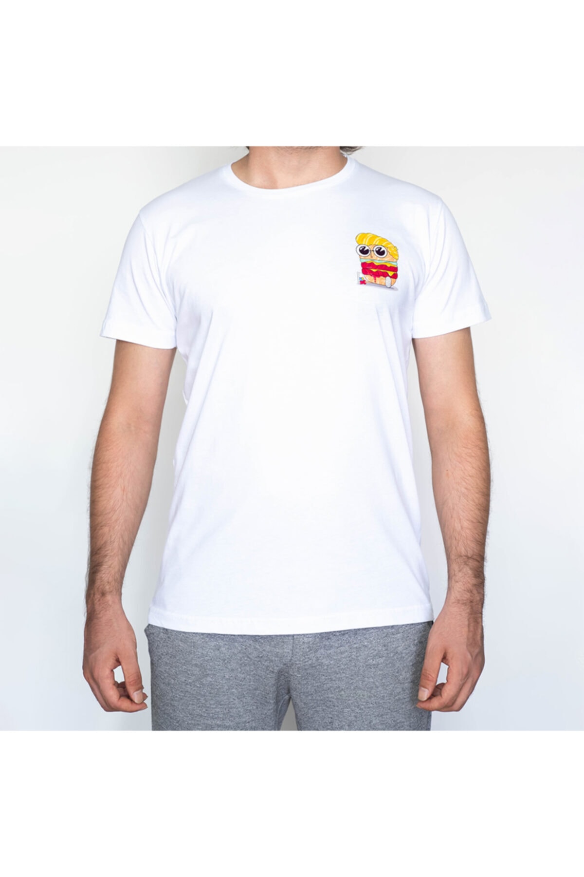 MOGA Hamburger Tişört, Unisex Beyaz T-shirt
