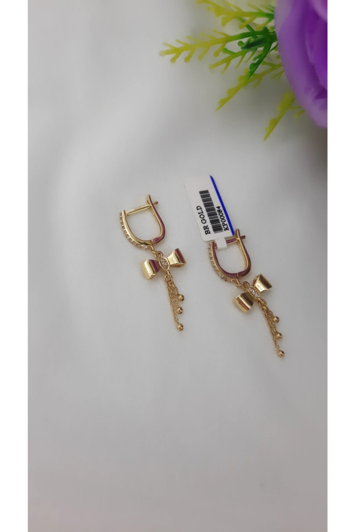 BR GOLD Papyon Taşlı Kadın Altın Küpe