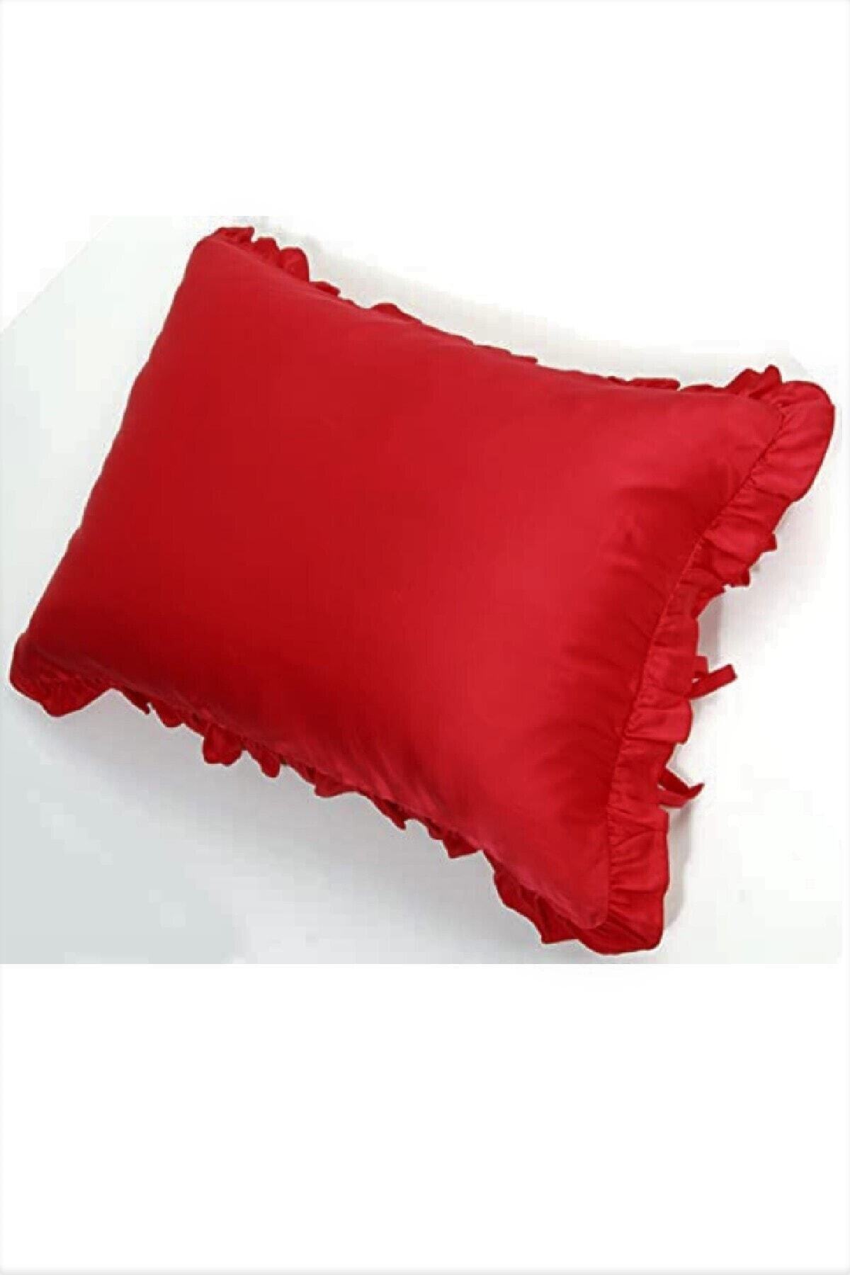makiteks Maki %100 Pamuklu Fırfırlı Kırmızı Iki Adet 50x70 Yastık Kılıfı