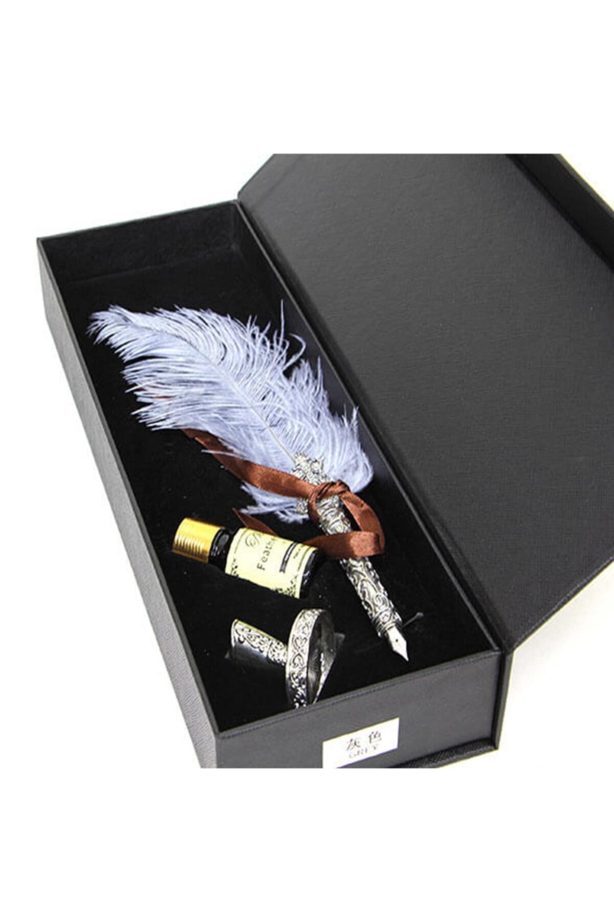 PİGADO Özel Kutulu Masaüstü Işlemeli Kuş Tüyü Divit Hokka Seti