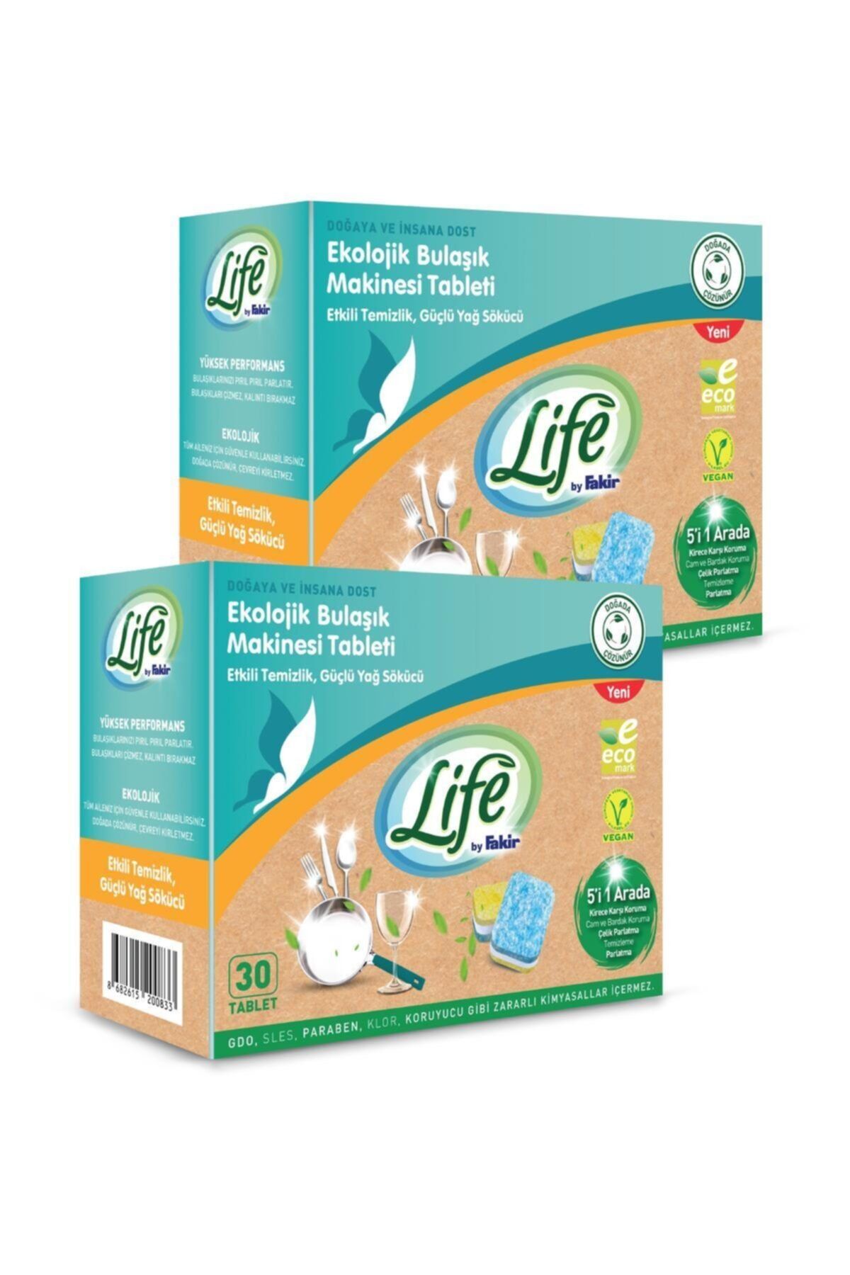 Life by Fakir Ekolojik Vegan Bulaşık Makinesi Tablet Deterjanı(30'lu) 2 Adet