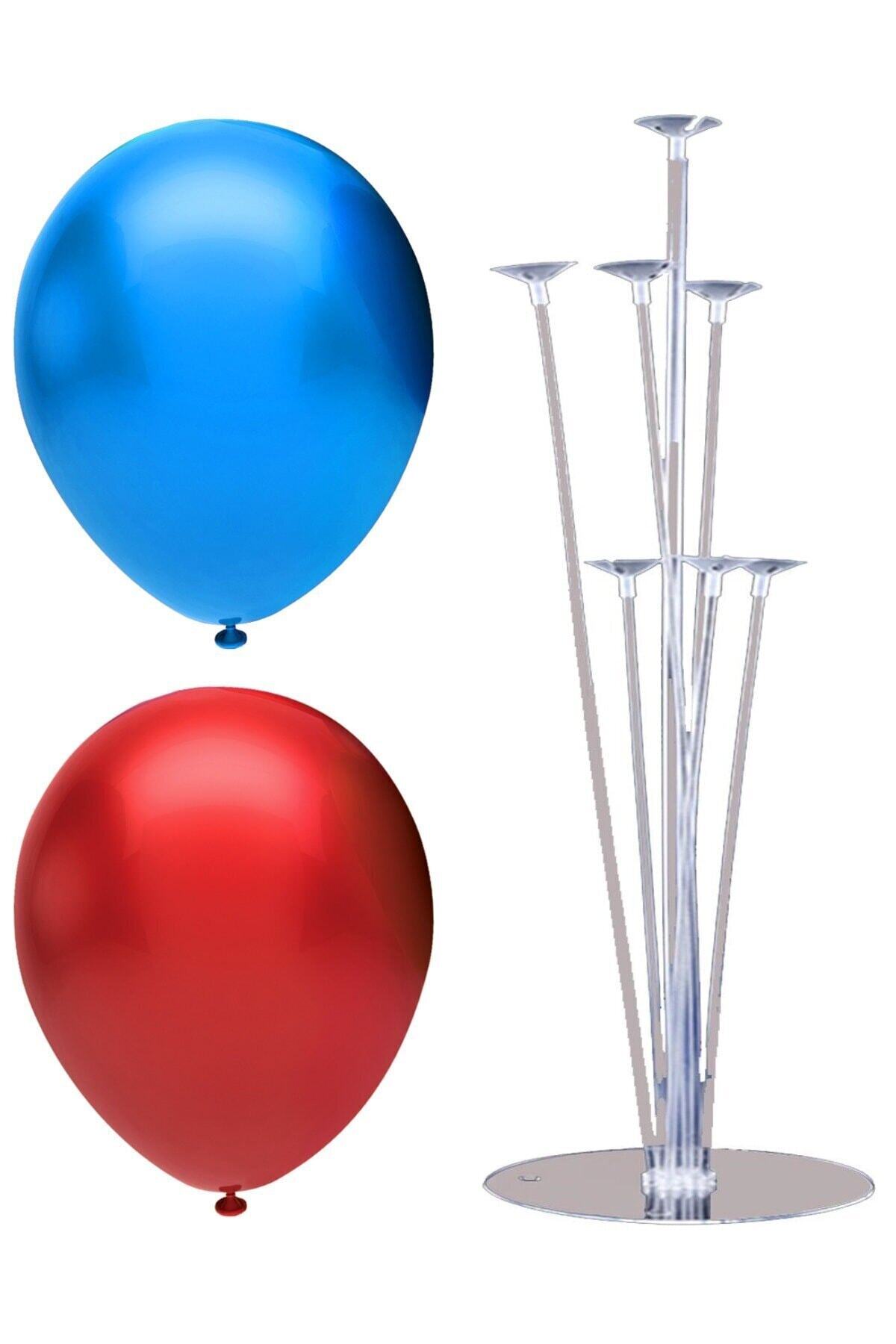 BAL10 DÜNYASI 7 Çubuklu Balon Standı + 100 Adet Balon ( Kırmızı - Koyu Mavi )