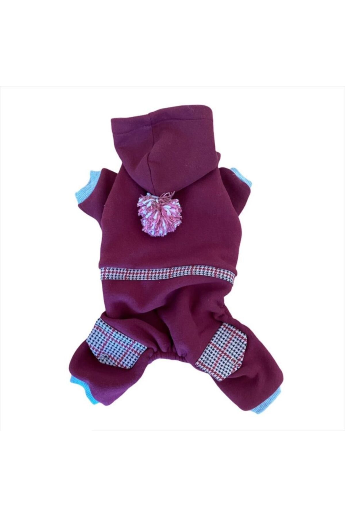 Kemique Bordo Ekose Cepli Duo Kedi Tulumu Kedi Kıyafeti