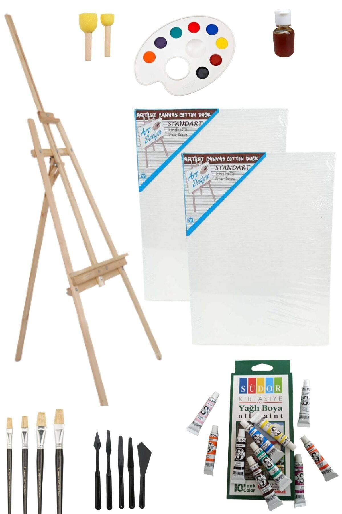 Oyun ve Sanat Yağlı Boya Resim Başlangıç Seti-şövale,35*50 Cm 2 Adet Tuval, Vernik, (ŞÖVALYE)