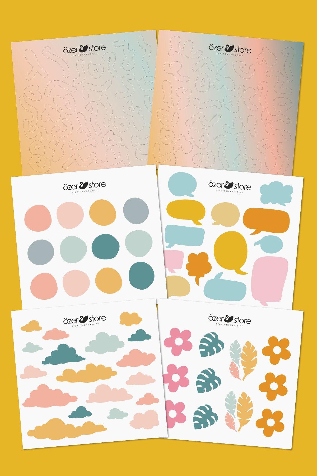 Kinder Garden Renkli Yapışkanlı Ajanda, Bullet Journal Süsleme Etiketi Sticker Seti