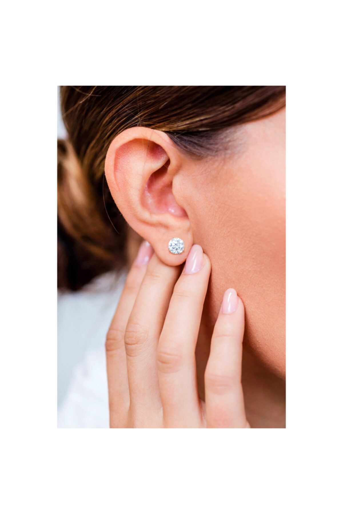 BERCHINE 8 mm 1 Çift Cubic Zirkon 925 Ayar Gümüş Tektaş Çivi Küpe