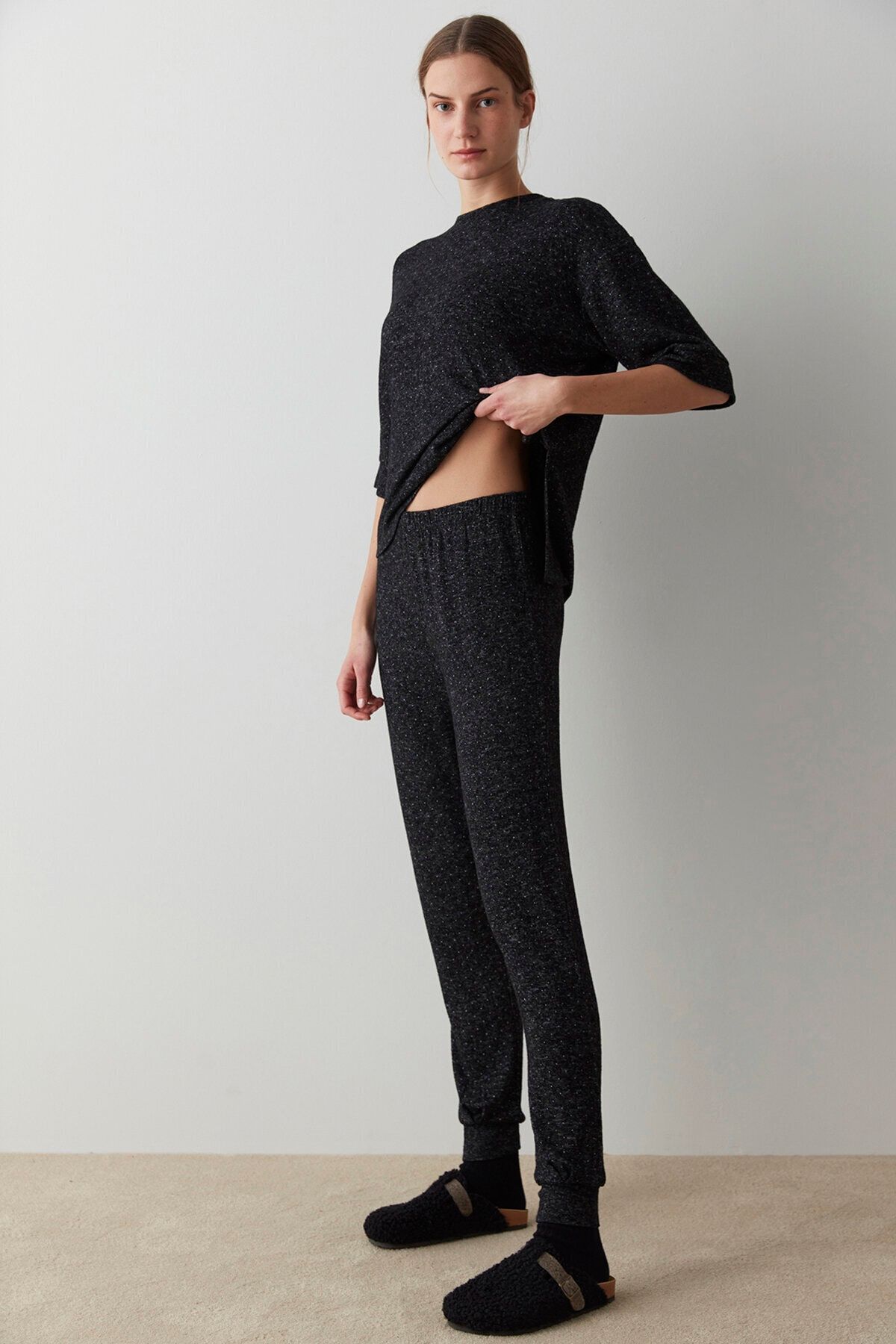 Penti Siyah Dark Dots Cuff Pijama Altı