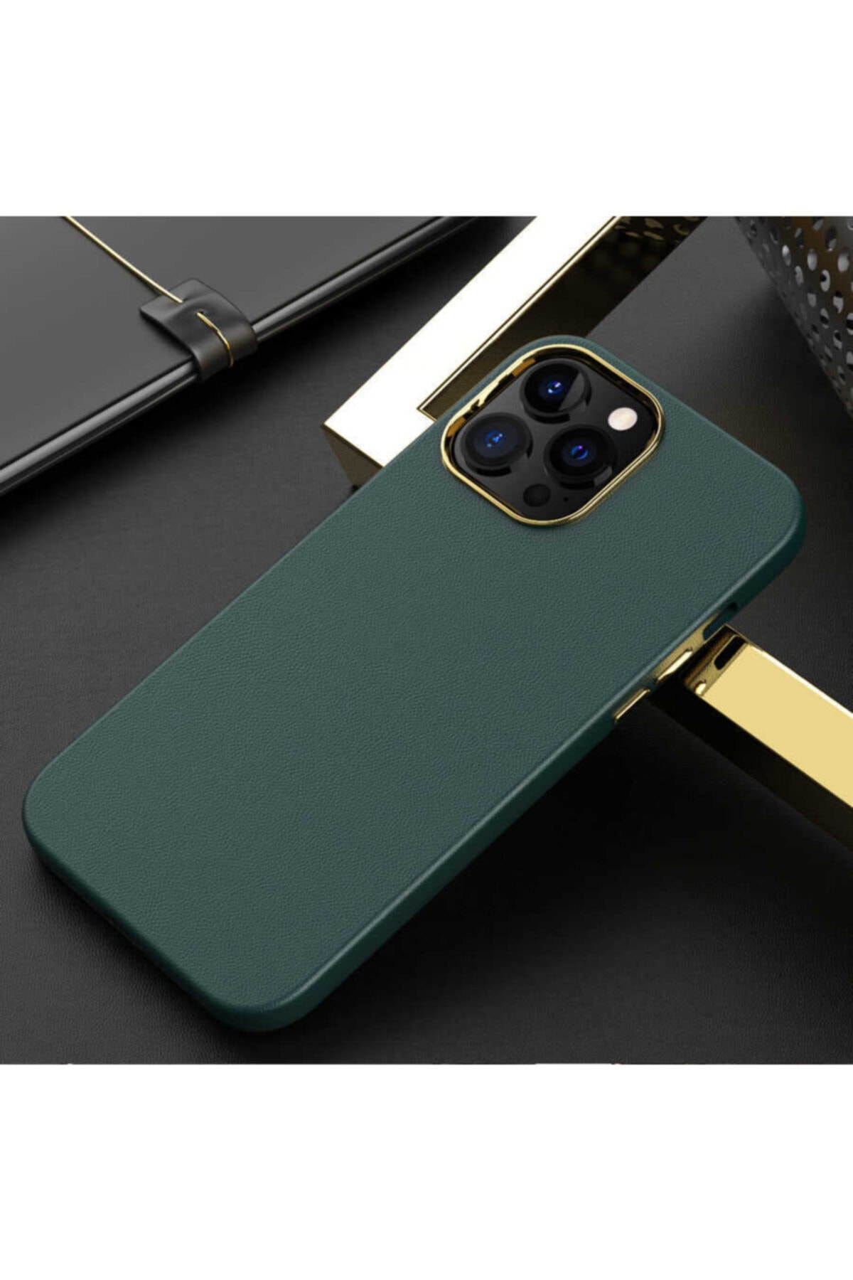 Kupa Iphone 13 Pro Max Kılıf Deri Görünümlü Metal Tuşlu Tam Korumalı Kapak Uyumlu