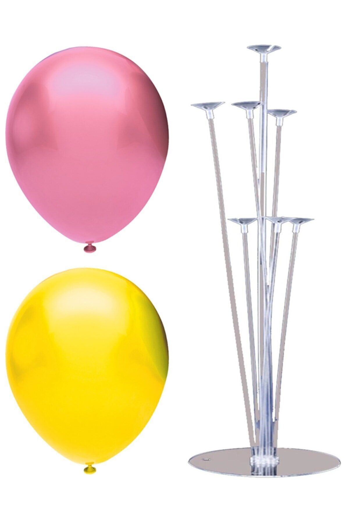 BEST PARTİ 7 Çubuklu Balon Standı + 100 Adet Balon ( Pembe - Sarı )
