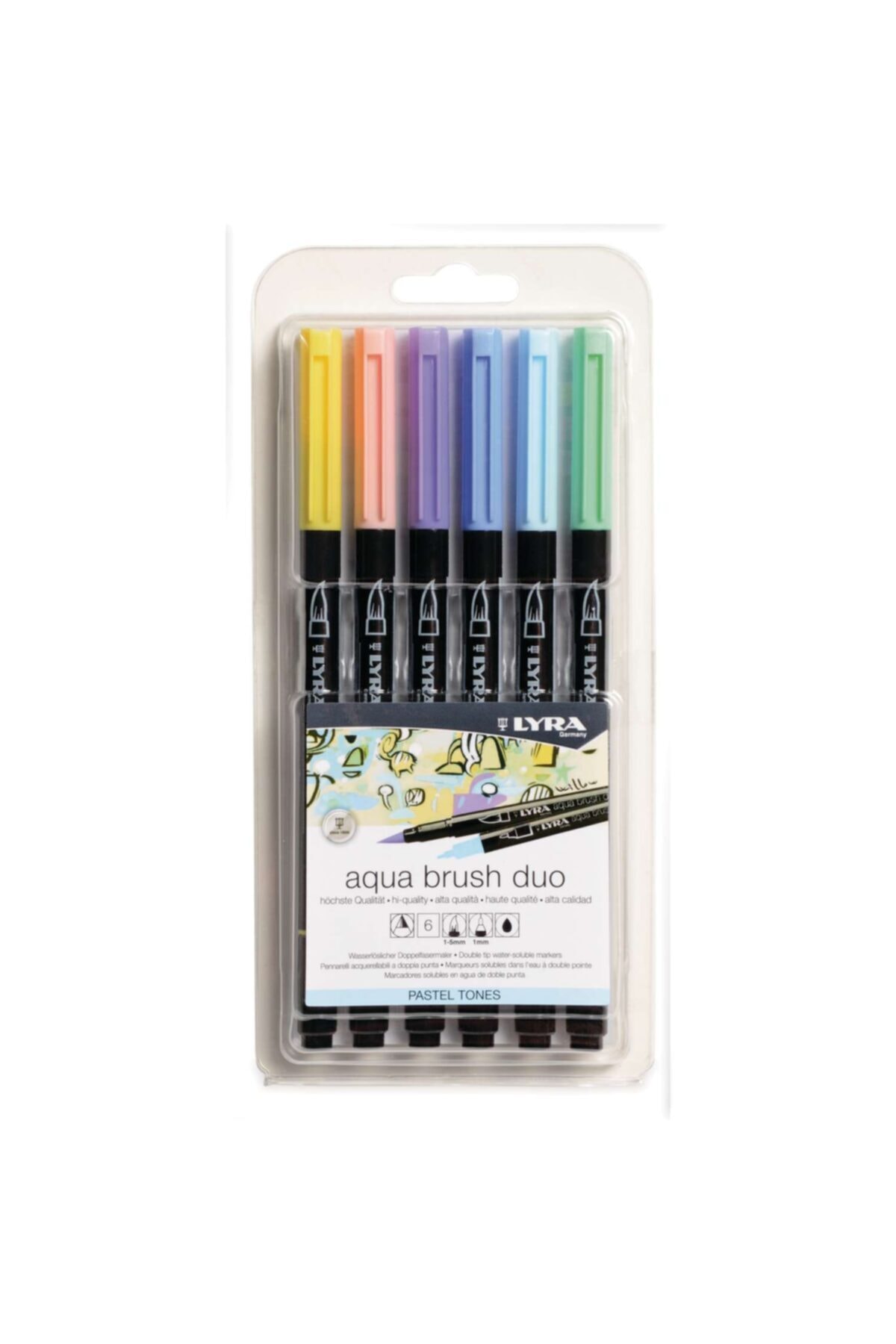 Bic Lyra Aqua Brush Duo Çift Taraflı Fırça Uçlu Kalem Seti 6 Renk Pastel Tone