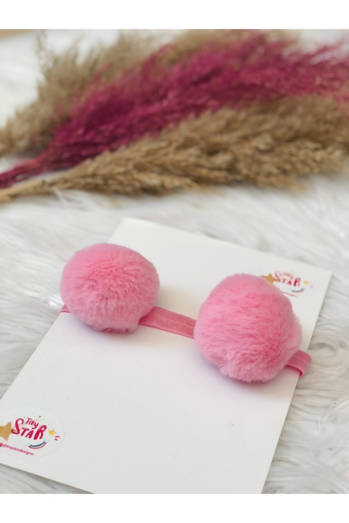 Tinystar Kız Bebek Pembe Ponpon Peluş Bandana