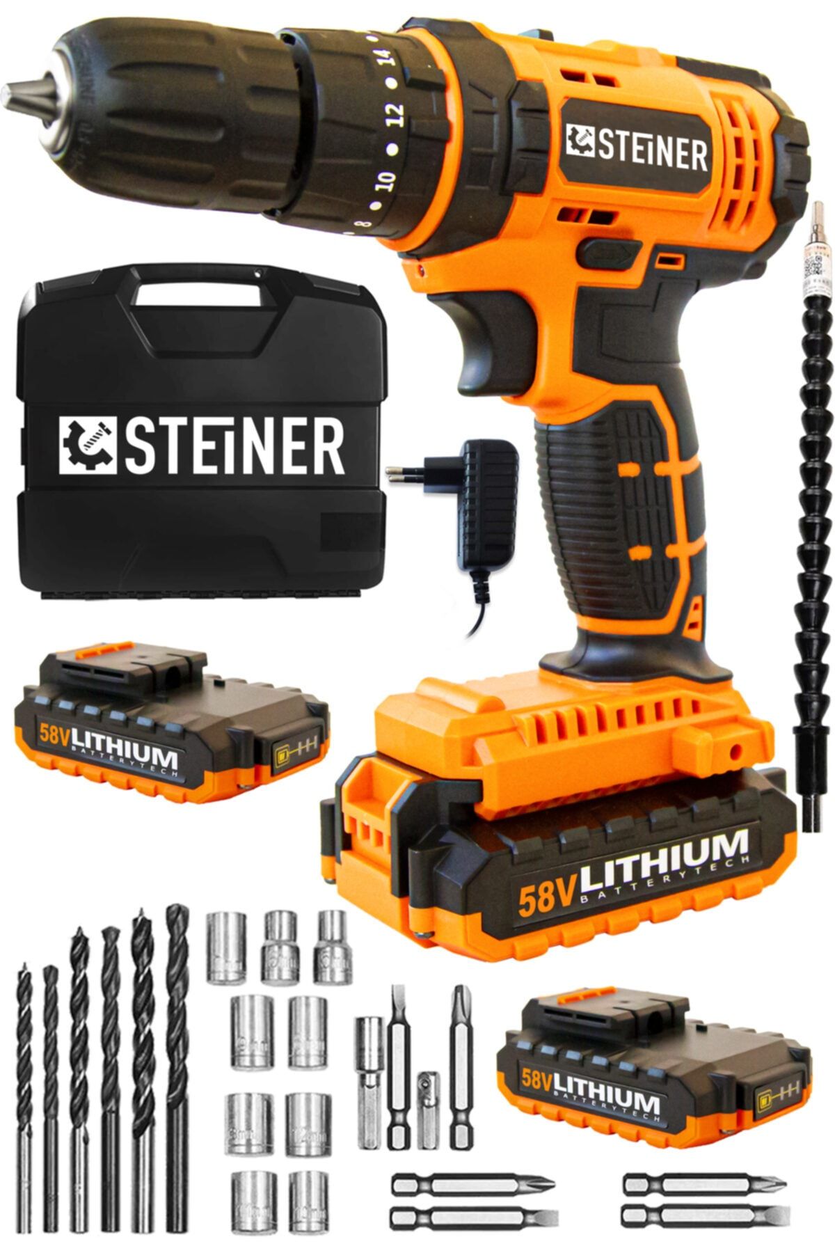 STEİNER Germany Technology 58 V 5 Ah Metal Şanzıman Çift Lithium Akü Şarjlı Vidalama Matkap Trnc Set