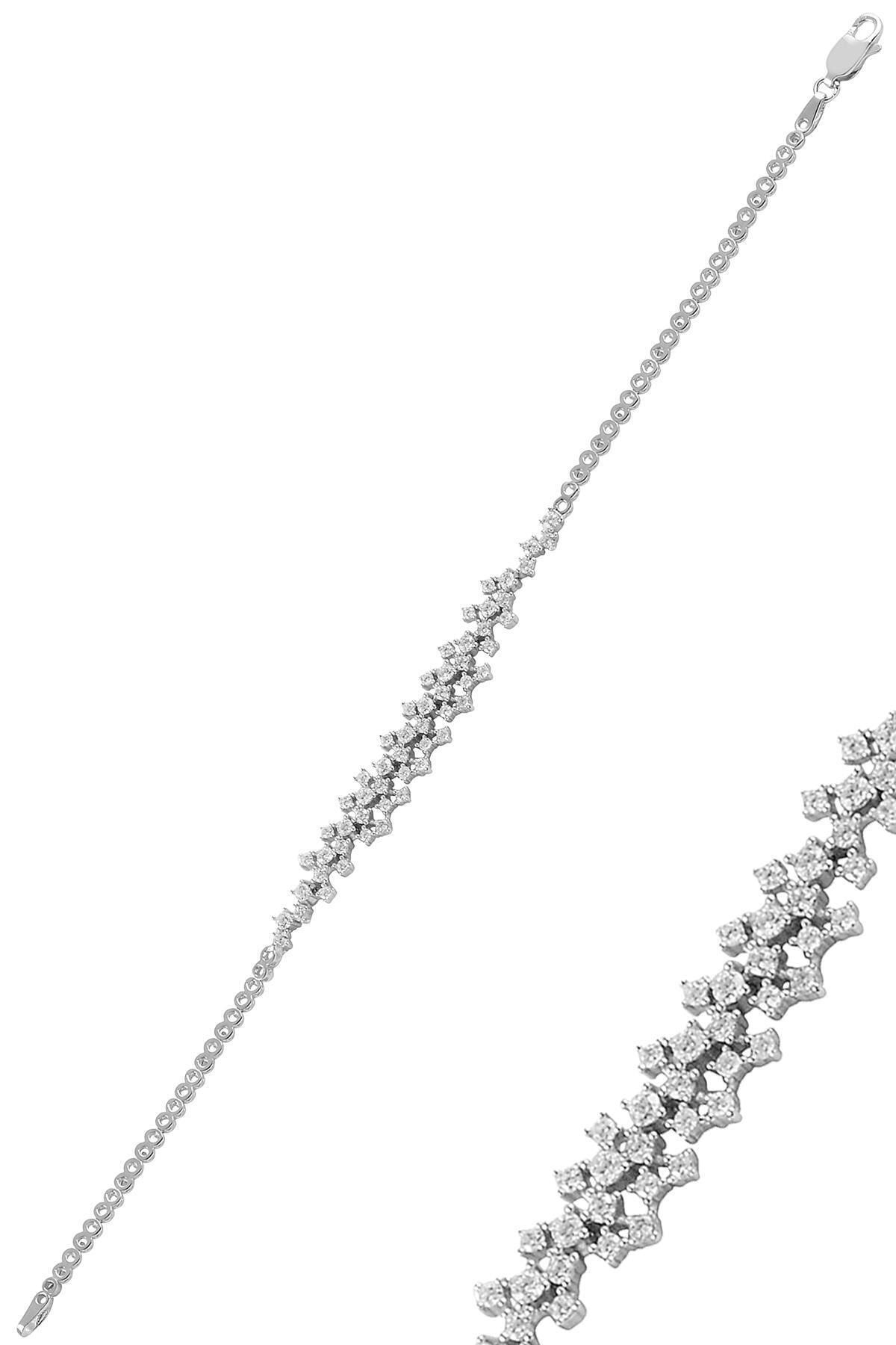 Söğütlü Silver Gümüş Beyaz Altın Rodyumlu Pırlanta Modeli Zirkon Taşlı Bileklik