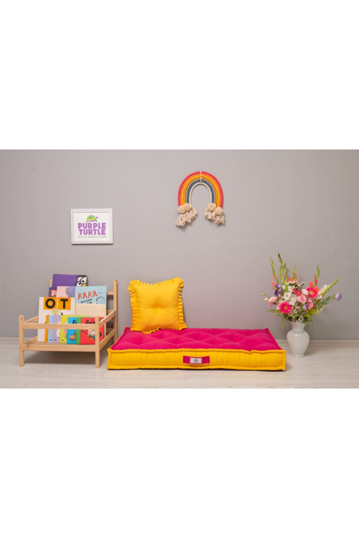 Purple Turtle Textile Fransız Tarzı El Yapımı Minder Bebek Ve Çocuk Yatağı  Çift Renk Fuşya & Sarı