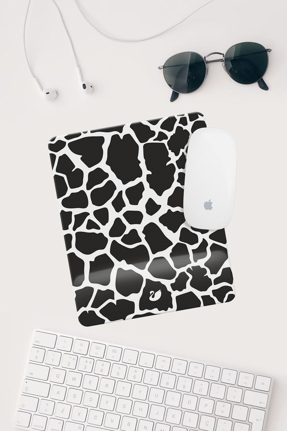 Kinder Garden Siyah Beyaz Inek Desenli Bilek Destekli Dikdörtgen Mouse Pad Mouse Altlığı