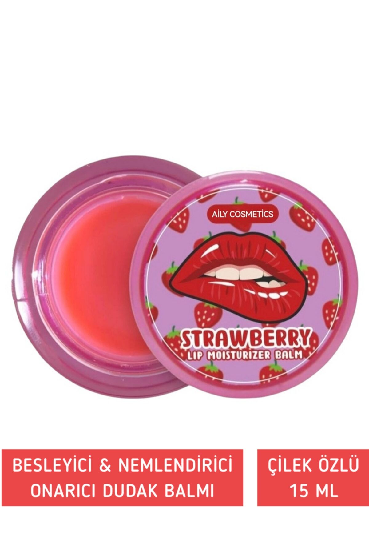AİLY COSMETİCS Aily Çilek Aromalı Nemlendirici Dudak Bakım Kremi 15 Ml - Strawberry Lıp Moısturızer Balm