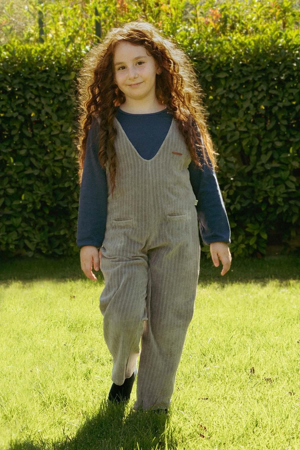 Little Gusto Kadife Salopet Çocuk Gri