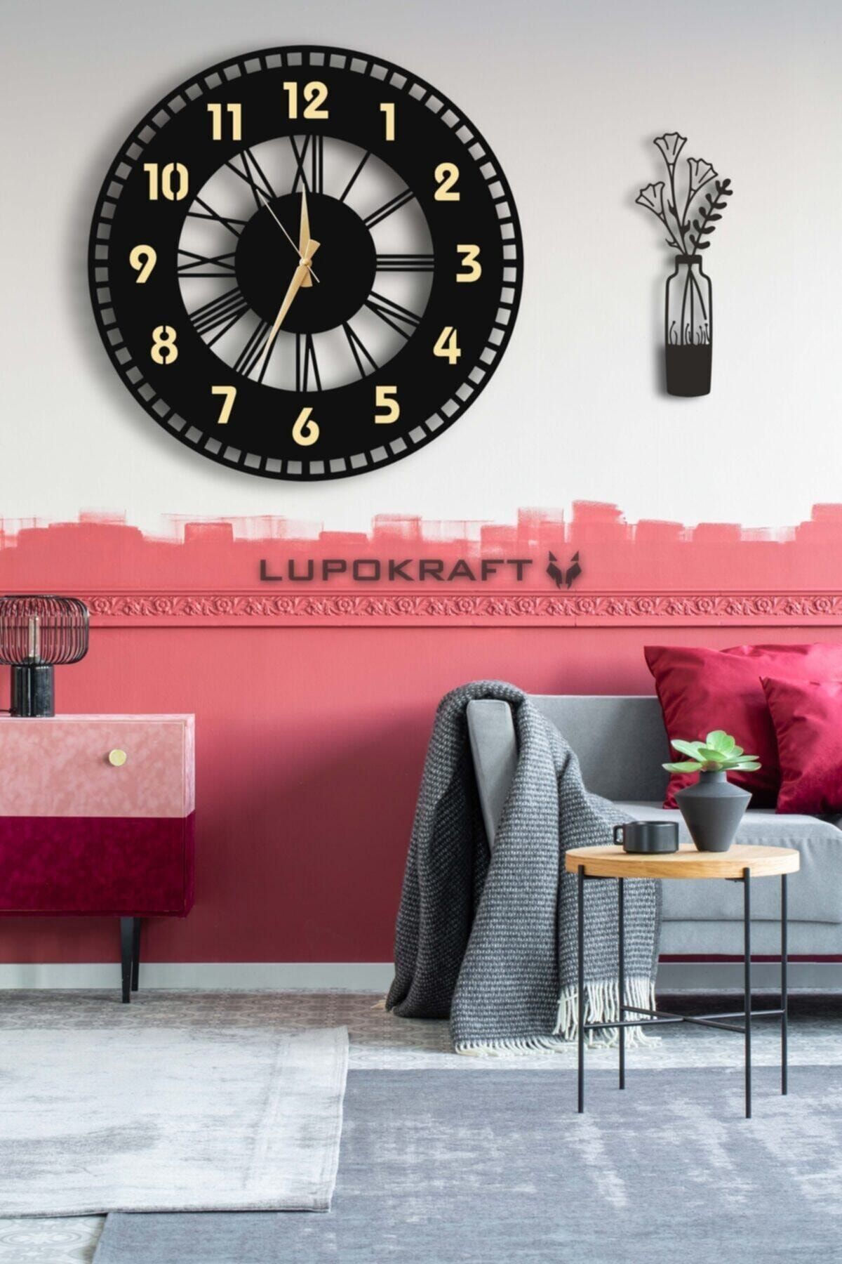 LUPOKRAFT Dekoratif Aynalı Duvar Saati 50x50cm + Vazo Tablo