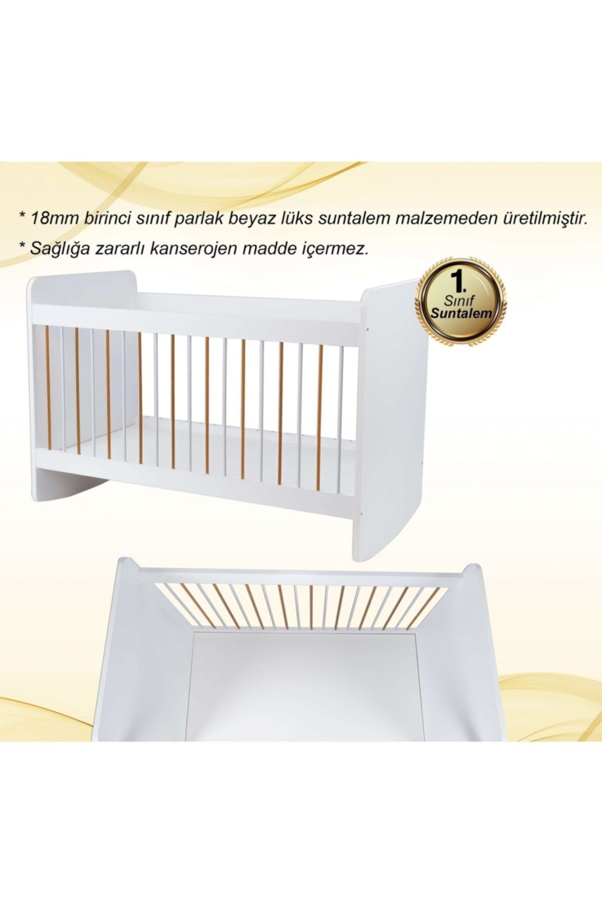 Babybee Mobilya Bebek Beşiği 50x90 Sallanabilen Pratik Ahşap Beşik Kolay Kurulum
