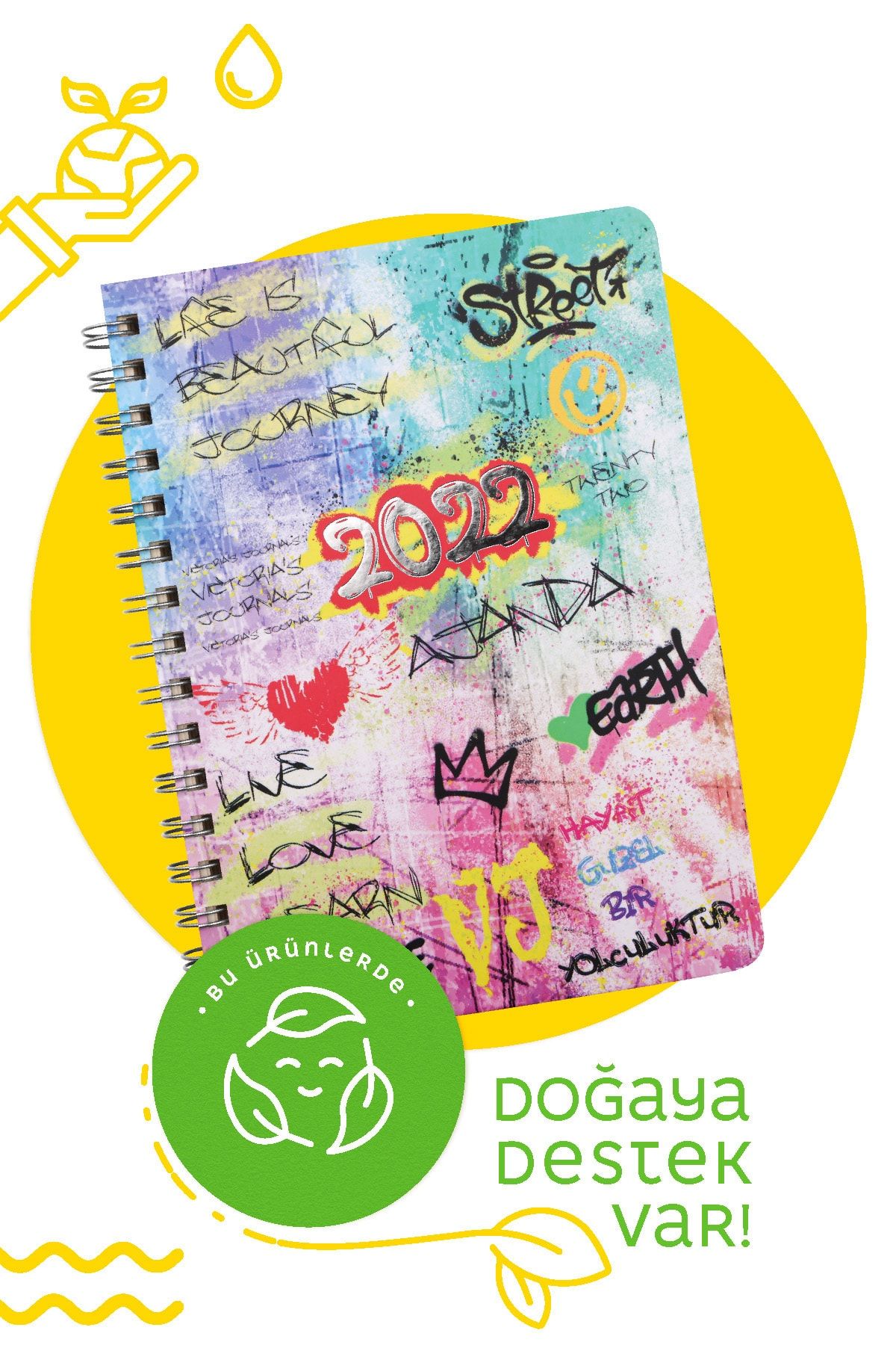 Victoria's Journals 2022 Spiralli Haftalık Ajanda - Graffiti