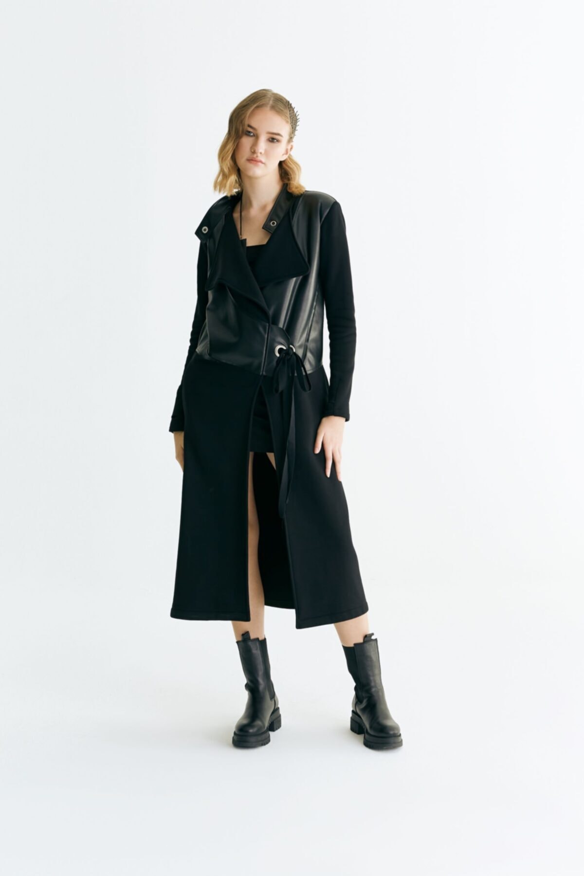 LAMANTE Tasarım Deri Detaylı Palto