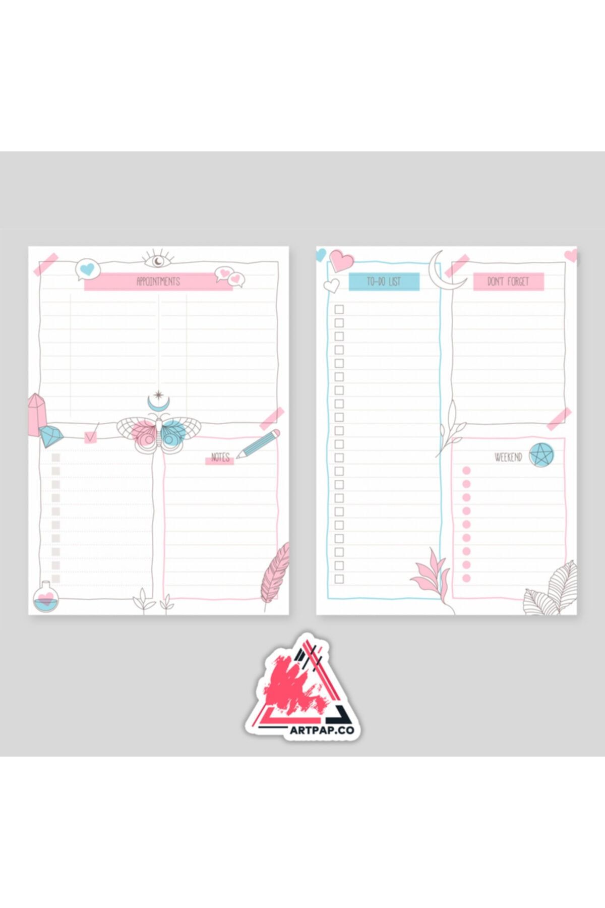 artpap Minimal Hatırlatıcı Planlayıcı Haftalık Defter 15*21cm 2 Adet 50 Yaprak